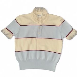 Alexander McQueen light blue and ivory striped ruffle polo shirt